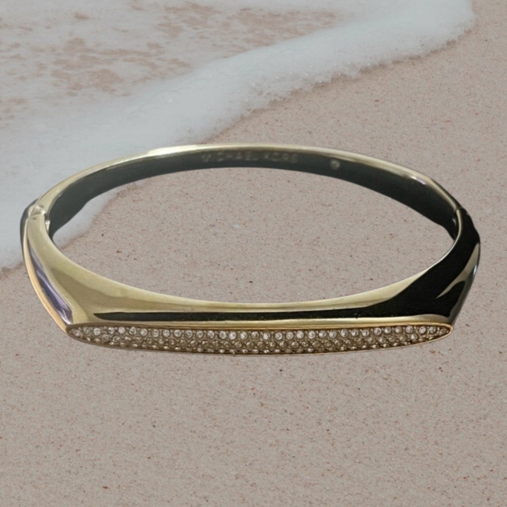 Michael Kors Gold Tone Fashion Tribal Pave Hinged Bangle Bracelet - Picture 2 of 11